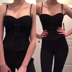 New Lulu’s Black Corset Zip Back Tank Top